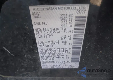 2018 Nissan Pathfinder S из США, поврежденный, VIN 5N1DR2MM1JC608539